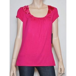 T Tahari TUPITA Knit Tank Top Blouse Tunic Shirt Stretch Shocking Pink L Nwt